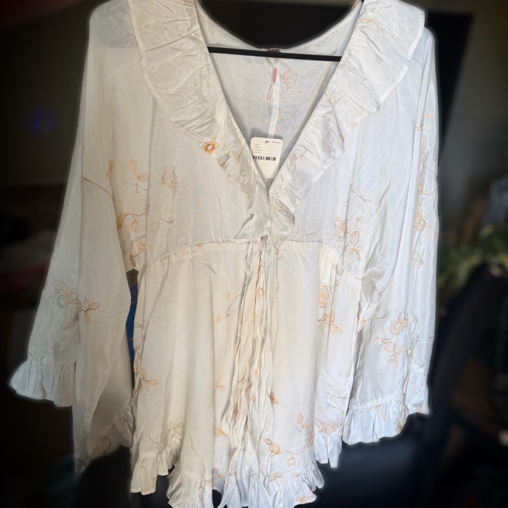 Free People NWT Cream Floral Romper with Ruffles